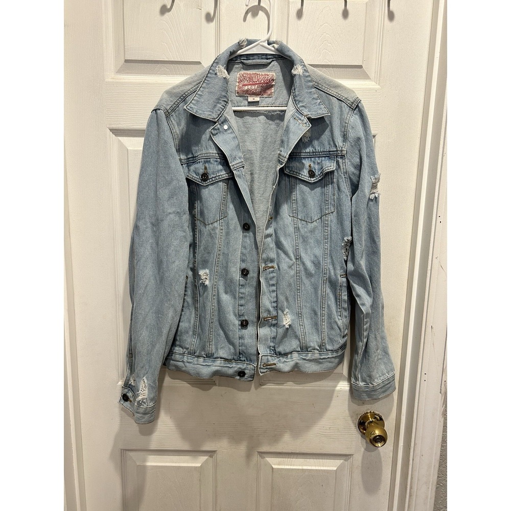 Trademark Brooklyn Cloth Distressed Denim Jacket‎ Light Wash Blue Womens Medium